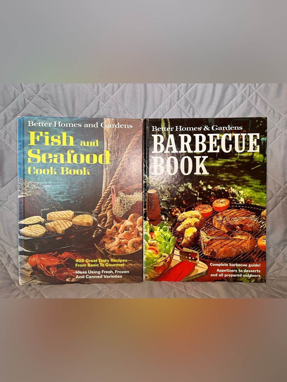 2 Vintage Better Homes And Gardens BBQ & Fish and Seafood Cookbooks.